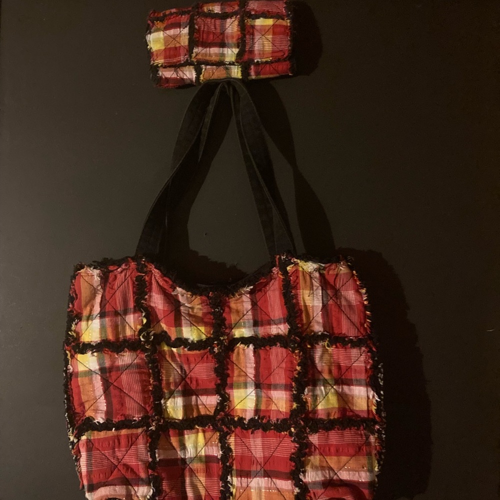 Handbag with matching wallet. Red orange yellow black. Good condition